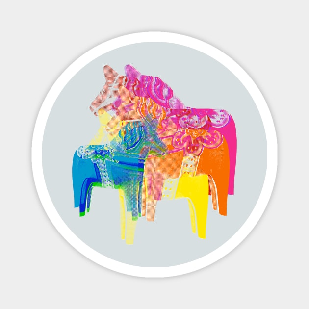 Dala horses screenprint - colorful swedish christmas design Magnet by heyK